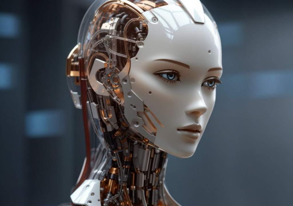 An AI generated vision of a futuristic humanoid robot.
